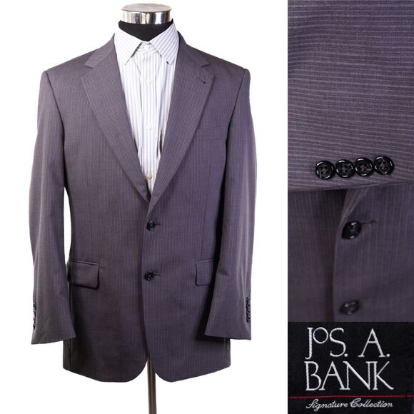 Jos. A. Bank  Men 2 Button Grey Blazer 39R Wool Regular Fit Coat Jacket Striped - Picture 1 of 12